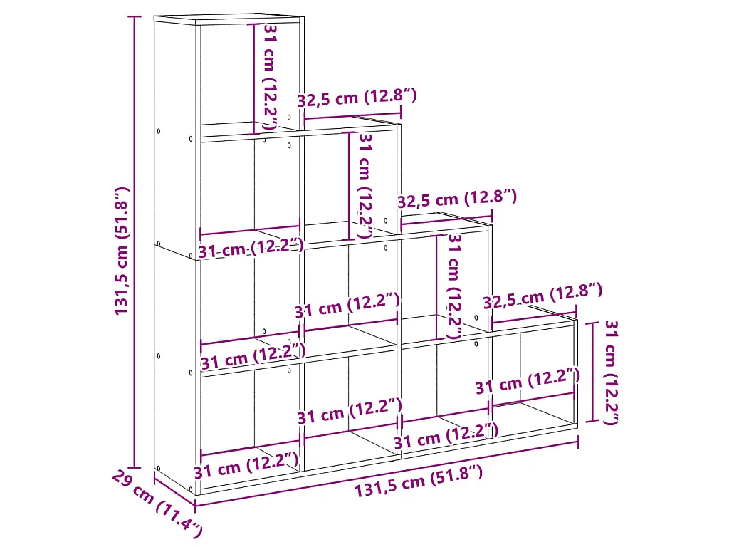 Libreria a 4 Ripiani Legno Vecchio 131,5x29x131,5 cm Truciolato