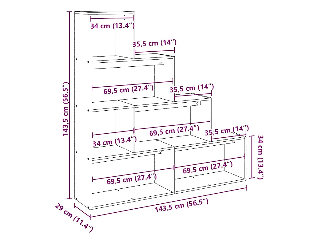Libreria Divisorio 4 Ripiani Bianca 143,5x29x143,5cm Truciolato