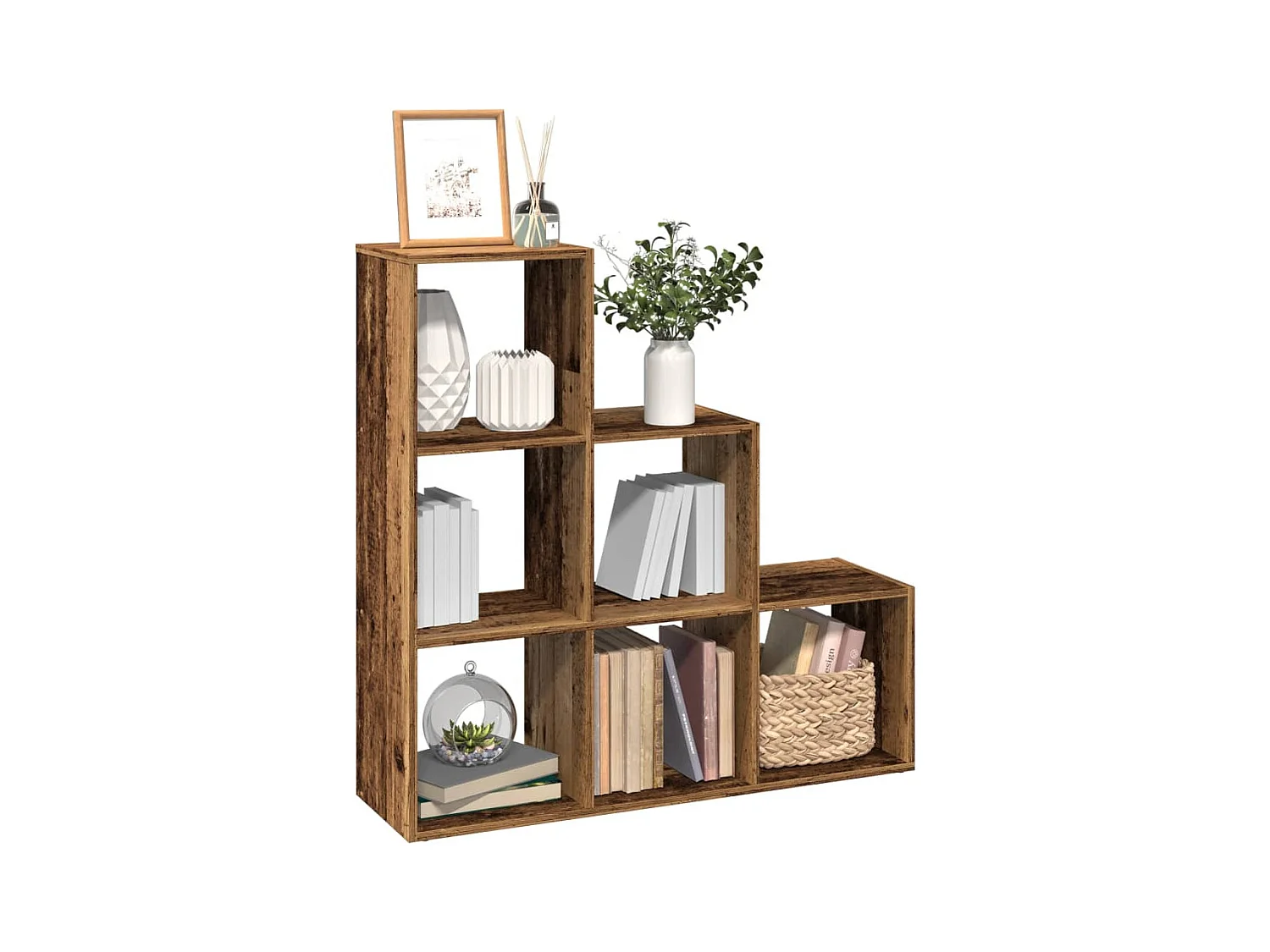 Étagère séparatrice de pièce à 3 niveaux vieux bois 99x29x99 cm