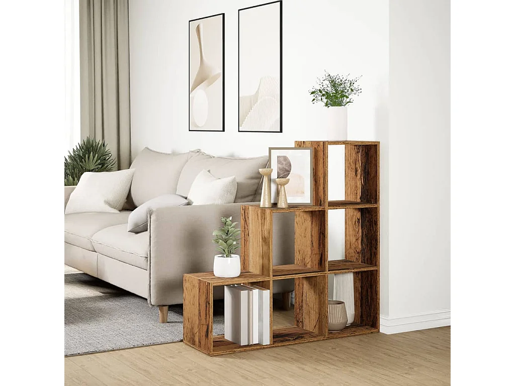 Étagère séparatrice de pièce à 3 niveaux vieux bois 99x29x99 cm