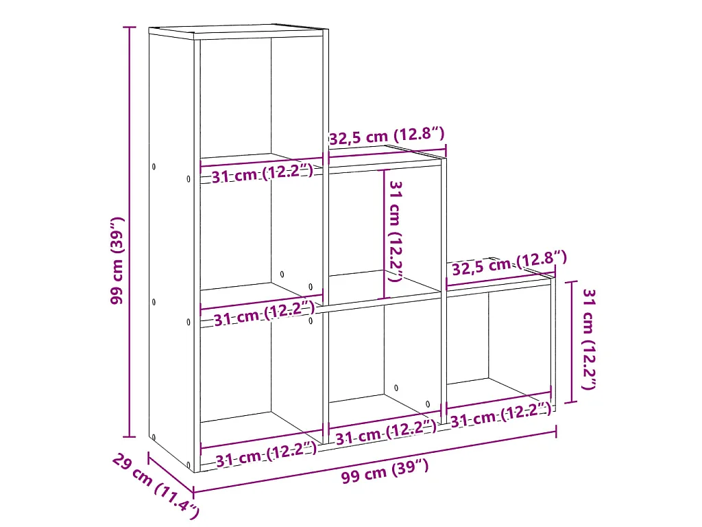 Kamerscherm / boekenkast 3-laags 99x29x99 cm hout betongrijs
