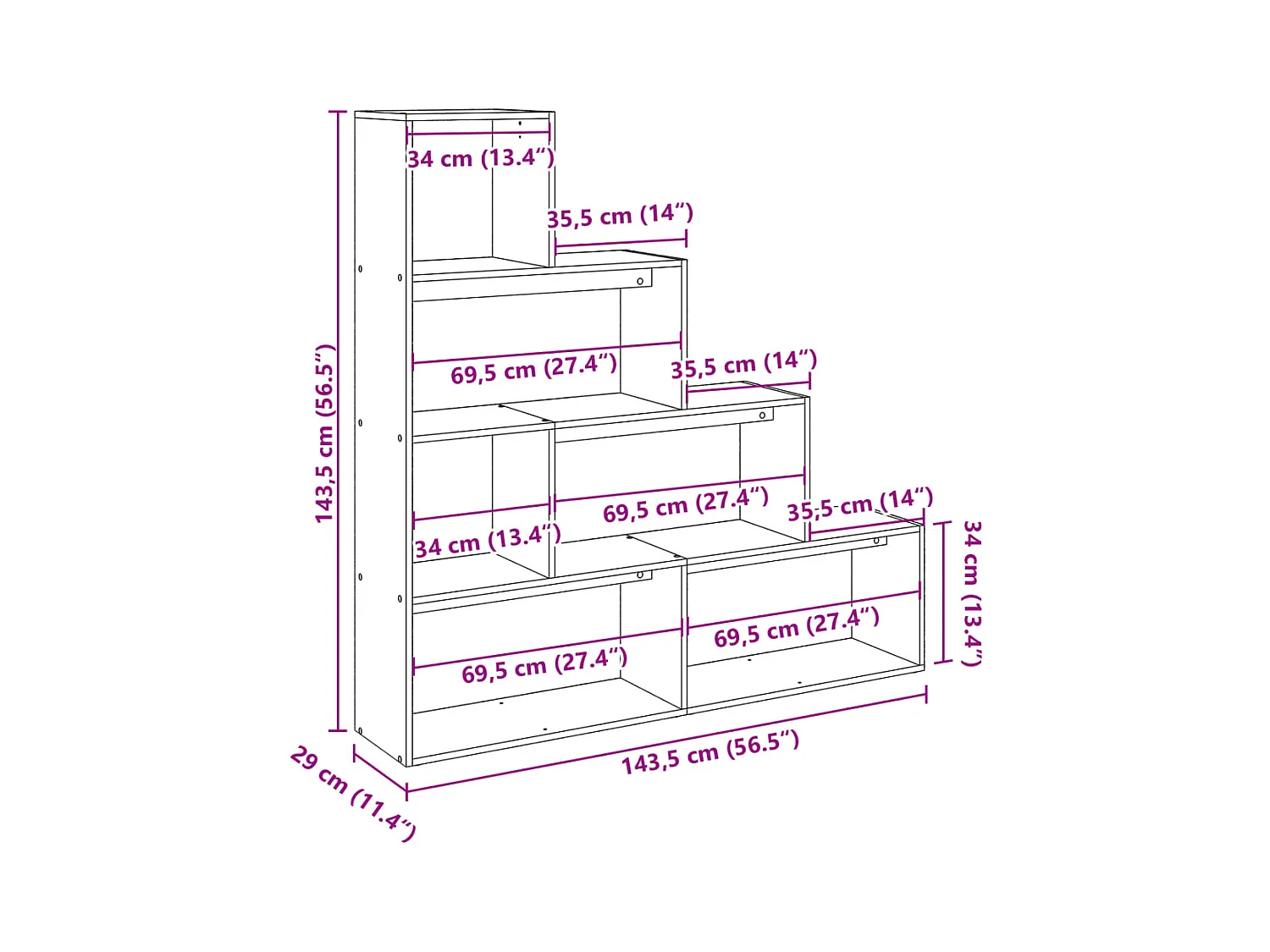 Étagère séparatrice de pièce 4 niveaux sonoma gris