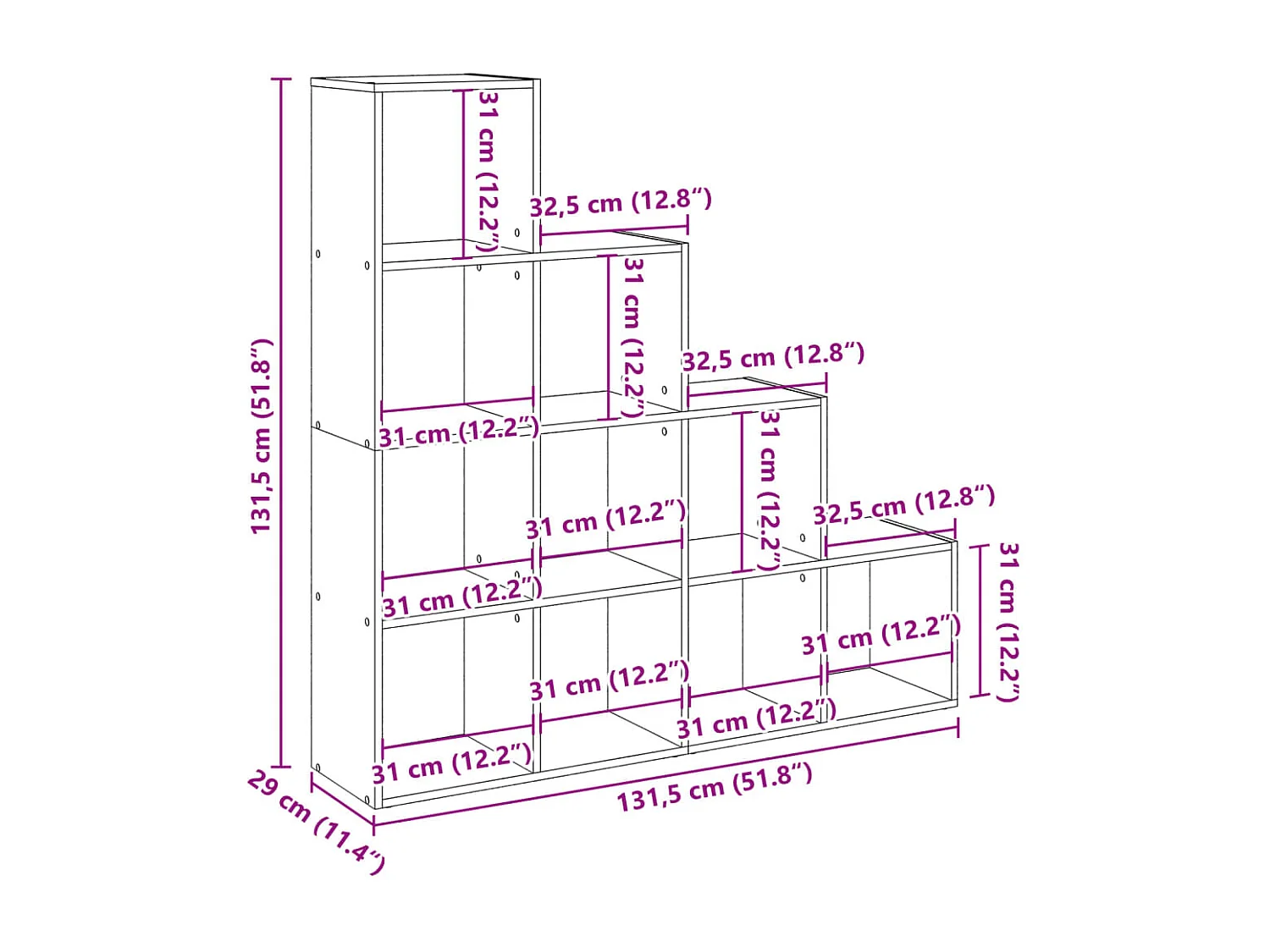 Libreria 4 Ripiani Grigio Sonoma 131,5x29x131,5 cm Truciolato