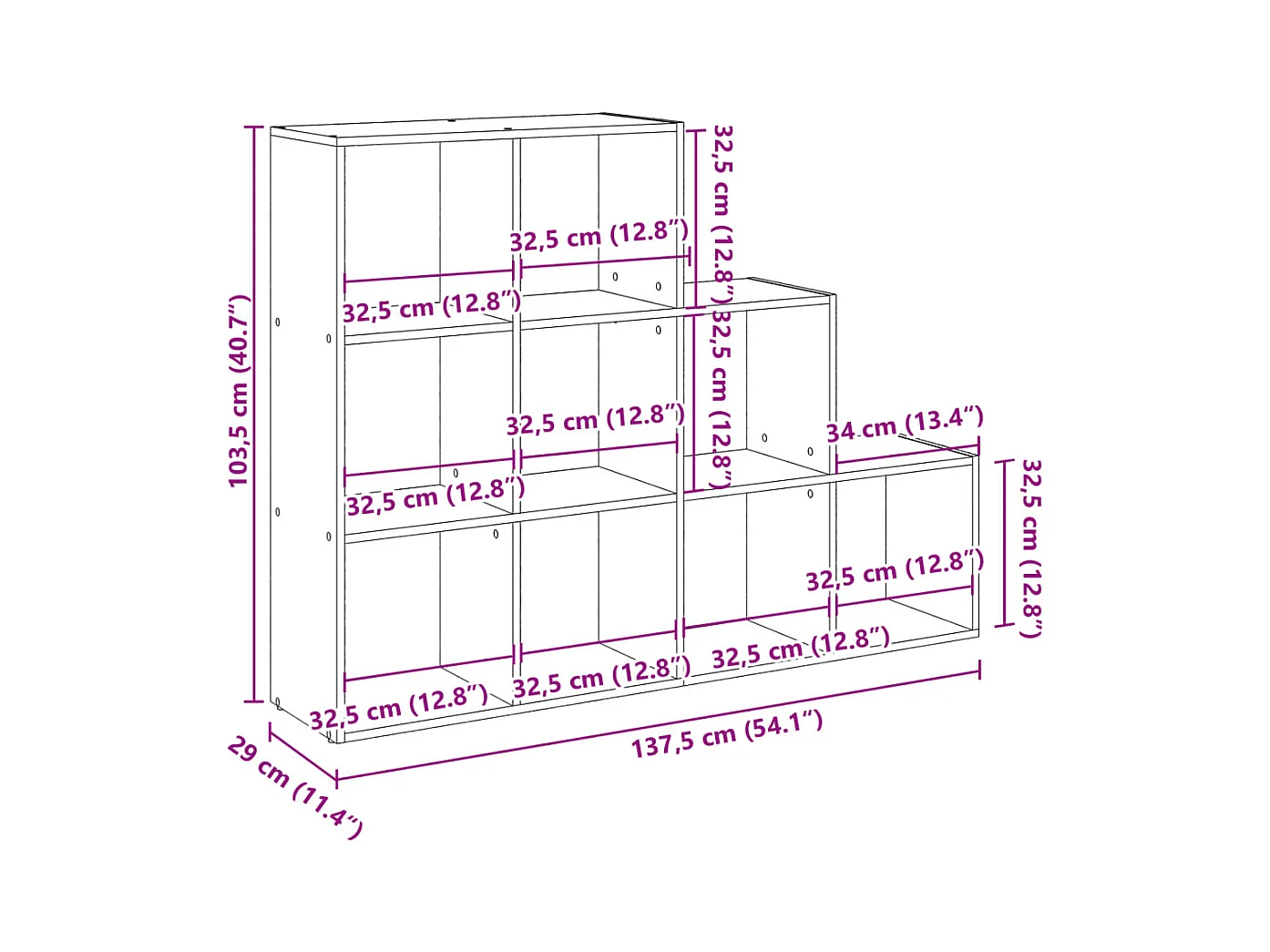Raumteiler-Bücherregal 3 Stufen Grau Sonoma 137,5x29x103,5 cm