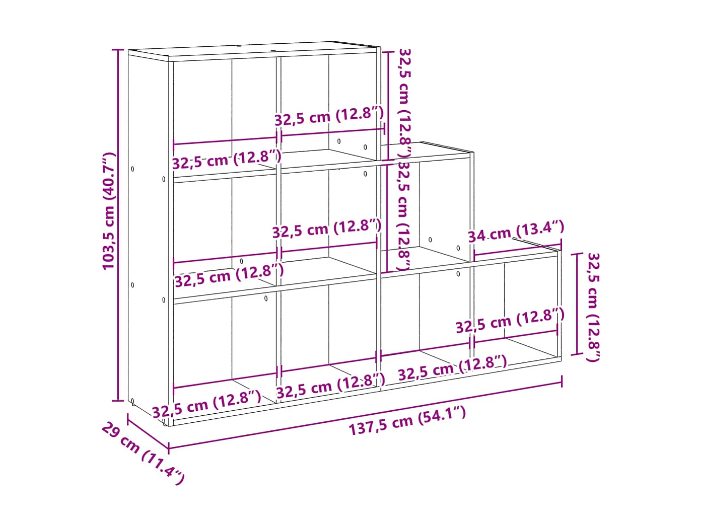 Kamerscherm / boekenkast 137,5x29x103,5 cm hout grijs sonoma