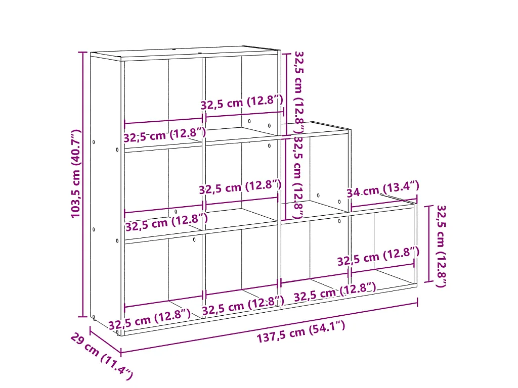 Raumteiler-Bücherregal 3 Stufen Grau Sonoma 137,5x29x103,5 cm