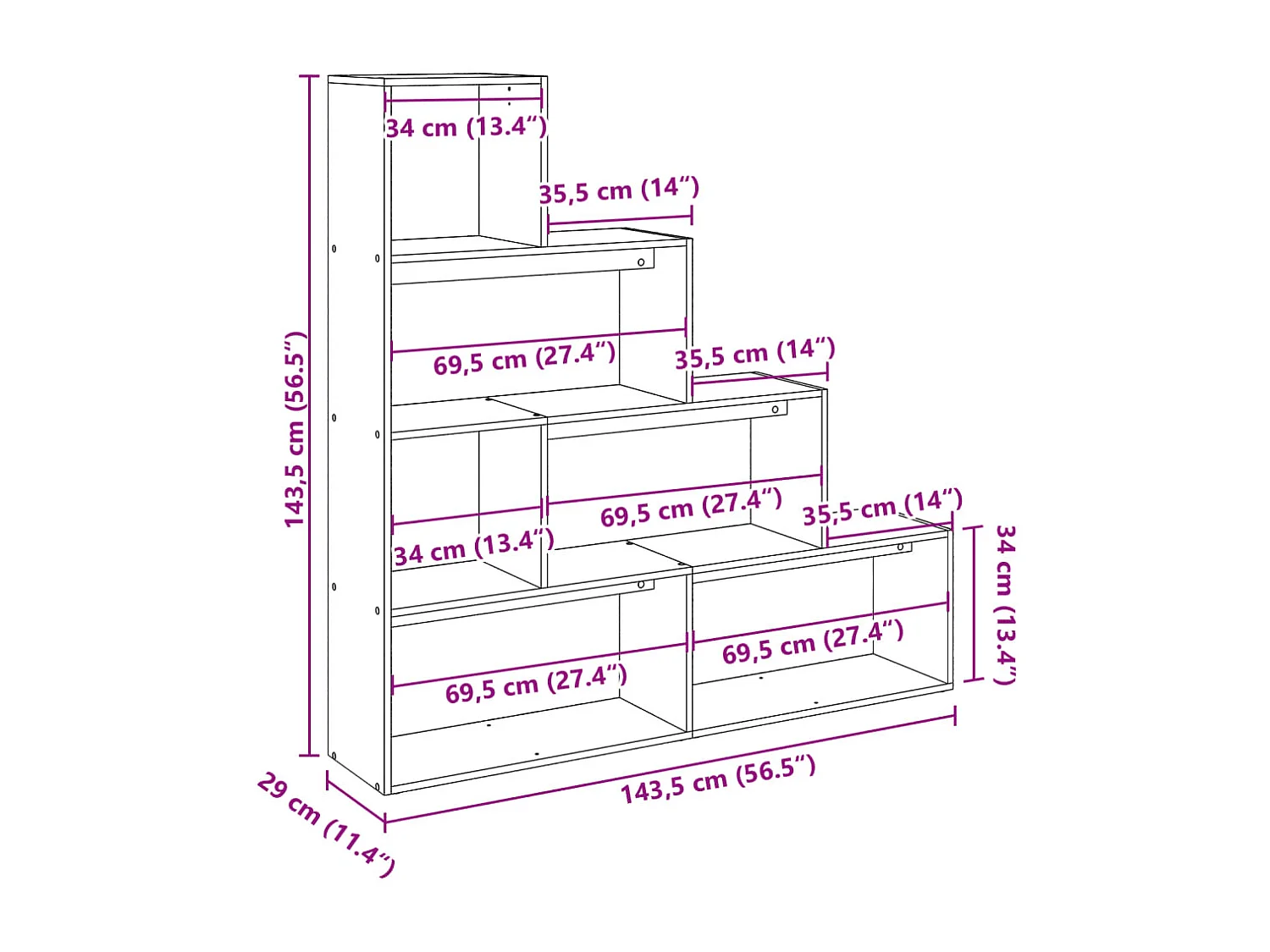 Étagère séparatrice de pièce 4 niveaux chêne sonoma