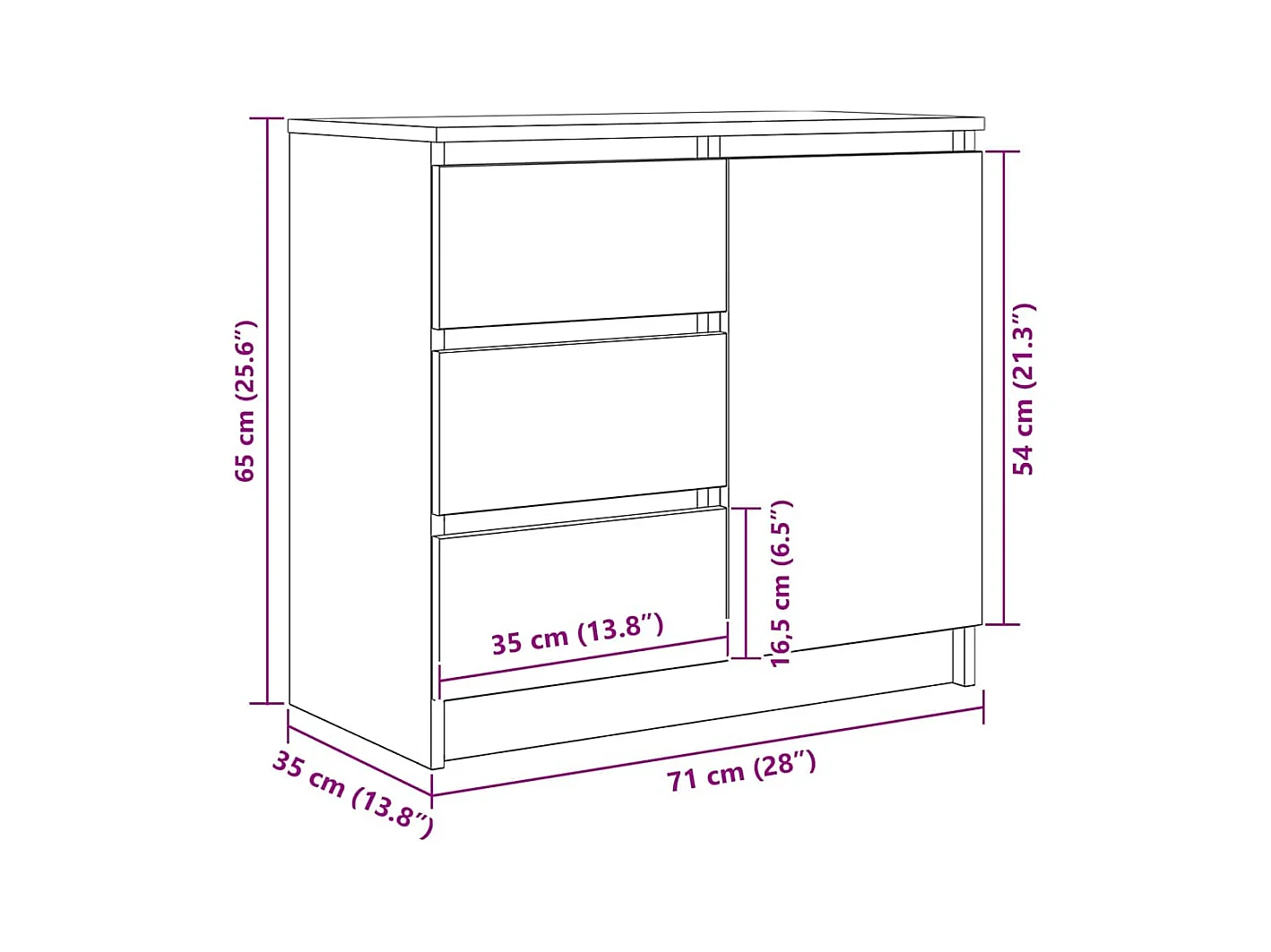 Buffet avec tiroir blanc 71x35x65 cm bois d'ingénierie