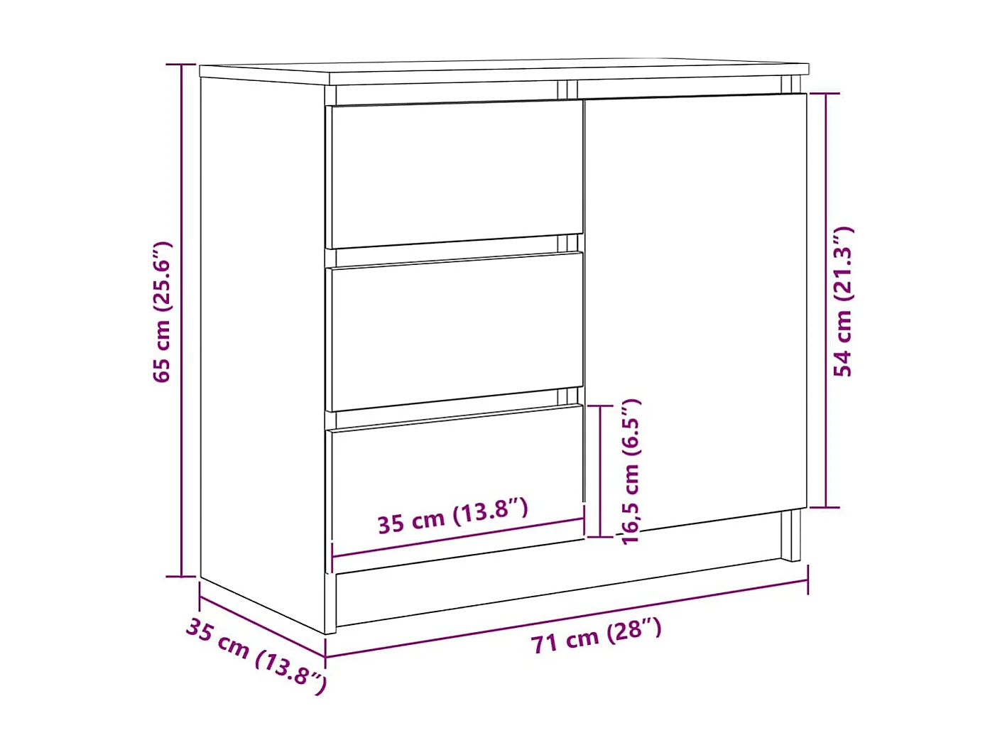 Buffet avec tiroir blanc 71x35x65 cm bois d'ingénierie