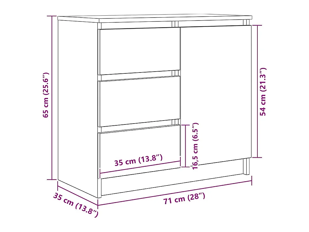 Buffet avec tiroir blanc 71x35x65 cm bois d'ingénierie