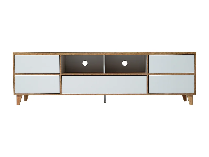 Meuble TV, lowboard, meuble de salon aux coloris blanc et bois.style maison de campagne naturelle