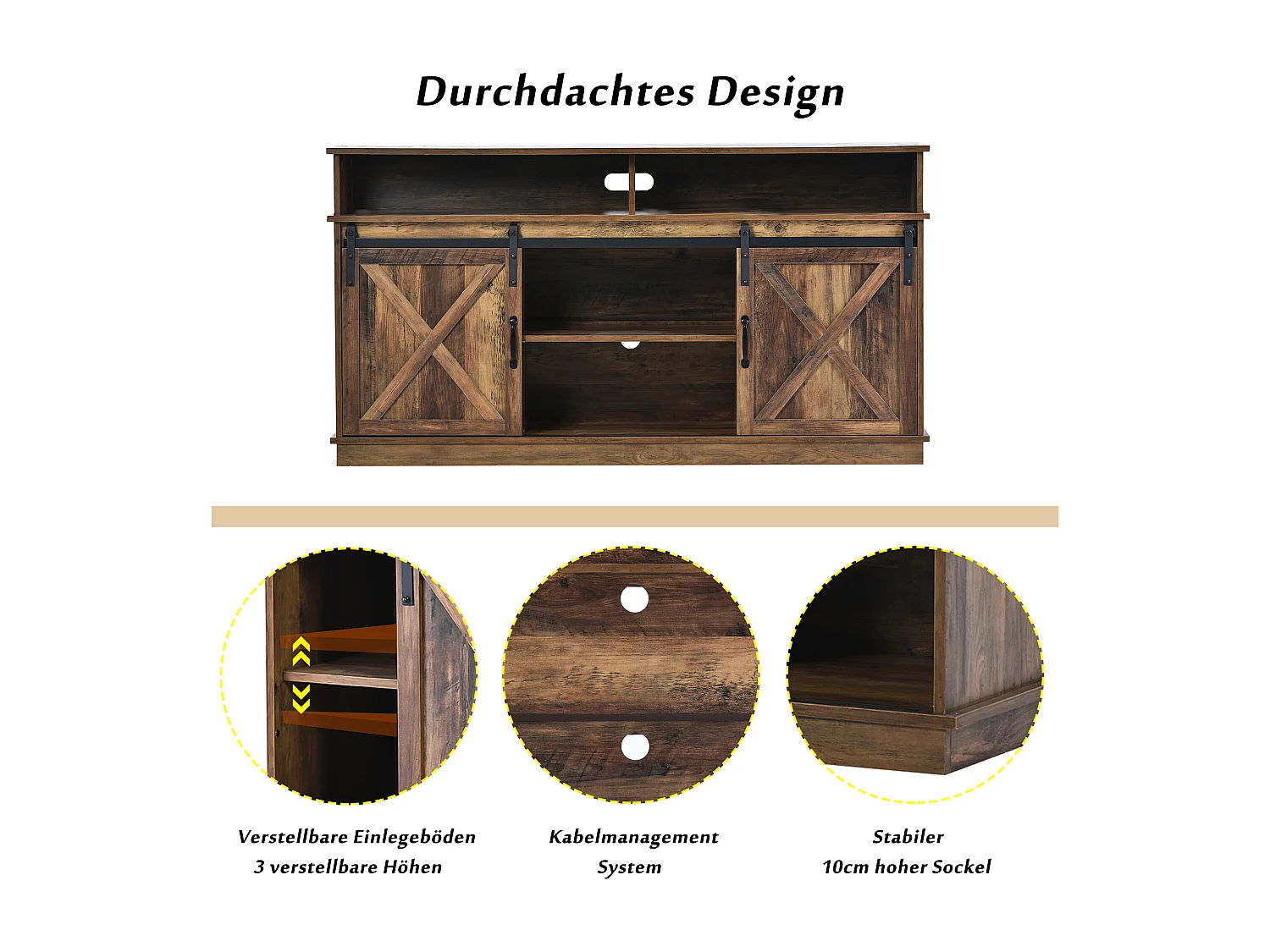 TV-kast, dressoir, keukenkast, bijzetmeubel, met 2 schuifdeuren