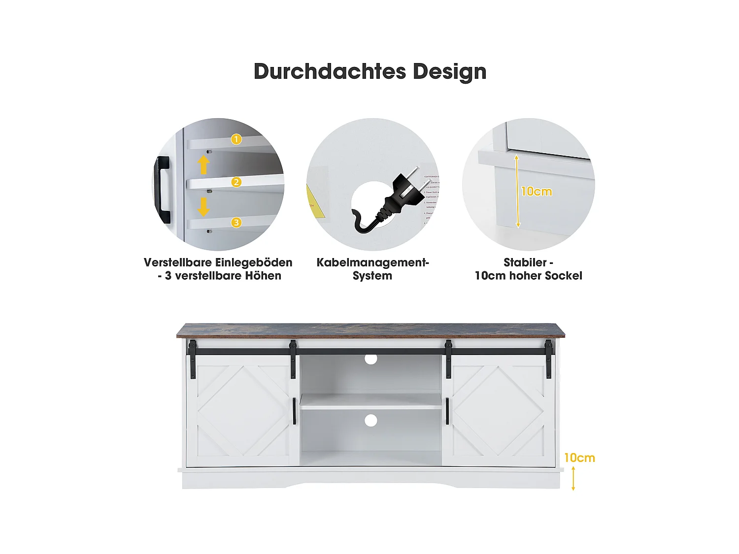 Grand Meuble TV Buffet avec 2 Portes Coulissantes Classiques Étagères Réglables 150*40*60cm