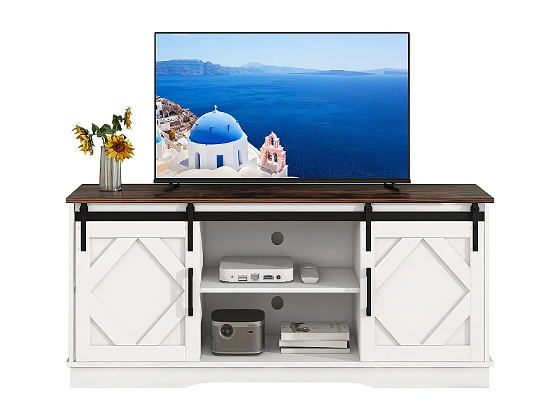 Aparador grande para TV con 2 puertas correderas clásicas y estantes ajustables, 150 x 40 x 60 cm