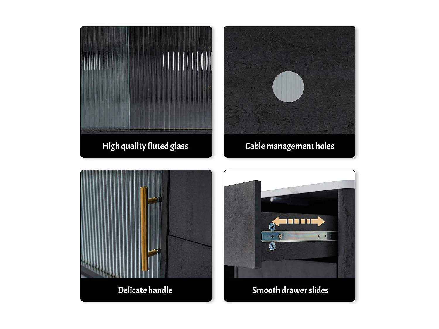 Mueble de TV Deluxe de 160 cm para TV de 70" - Elegante superficie de mármol gris con organizador de cables