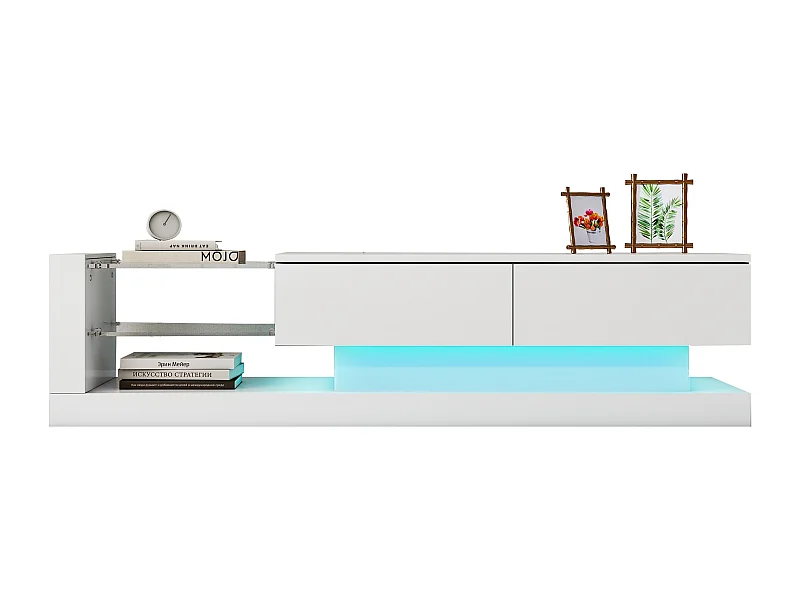 Elegante tv-meubel in hoogglans wit - 1,4 meter lang, 16-kleurige ledverlichting, 60 inch tv-oppervlak