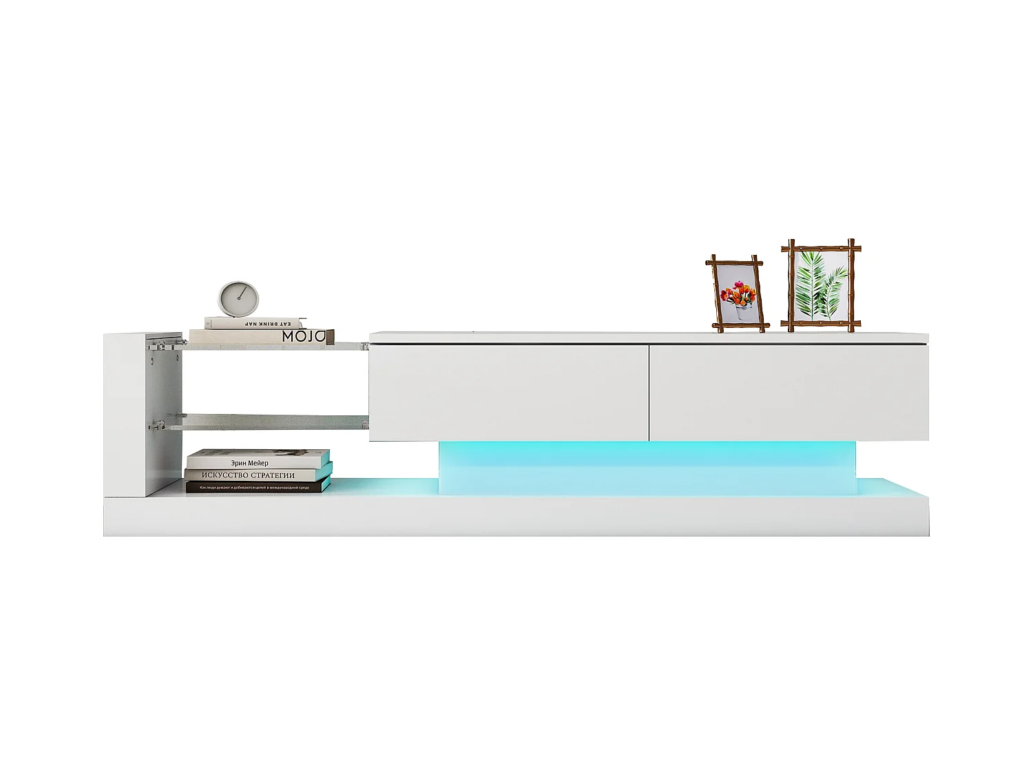 Elegante tv-meubel in hoogglans wit - 1,4 meter lang, 16-kleurige ledverlichting, 60 inch tv-oppervlak