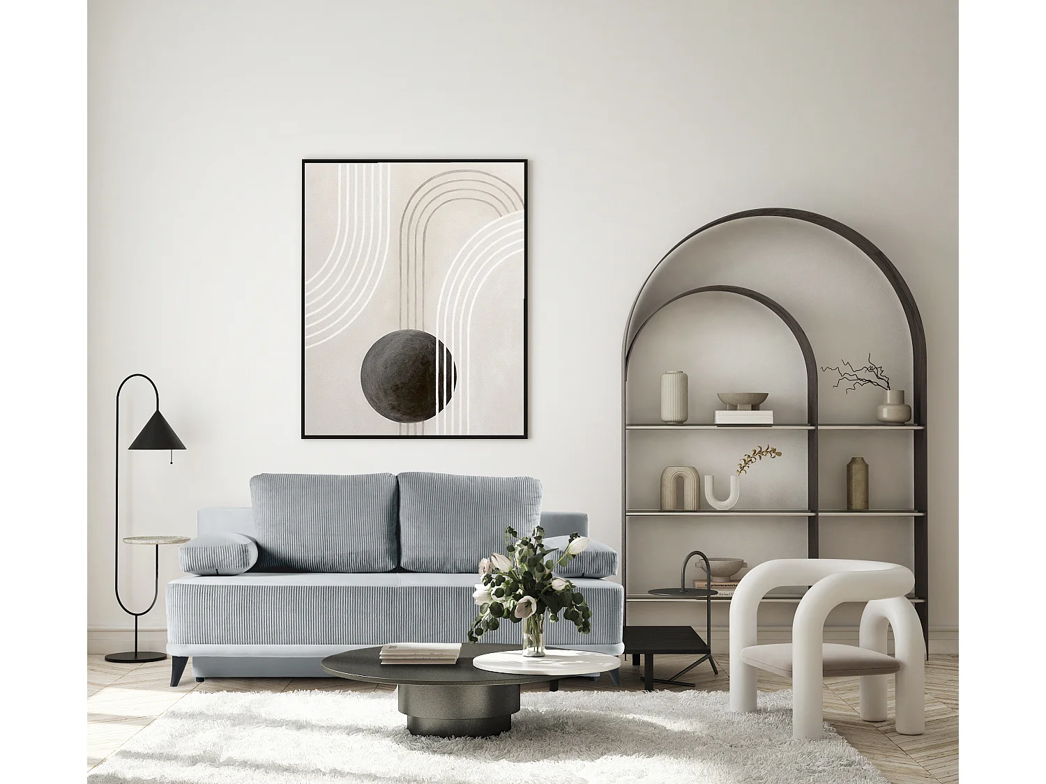 Canapé convertible Skont - velours - 3 places - gris clair