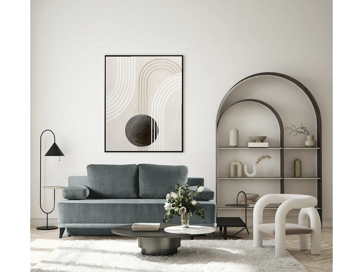 Canapé convertible Skont - velours - 3 places - gris acier