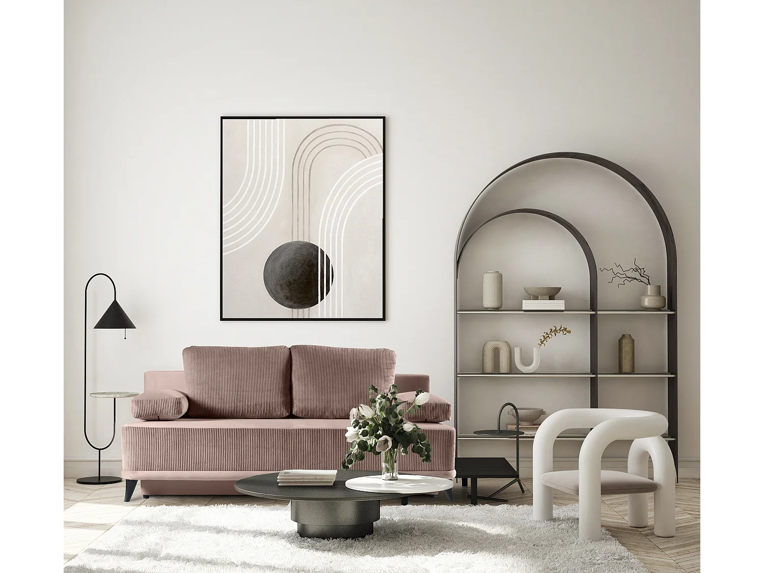 Canapé convertible Skont - velours - 3 places - rose