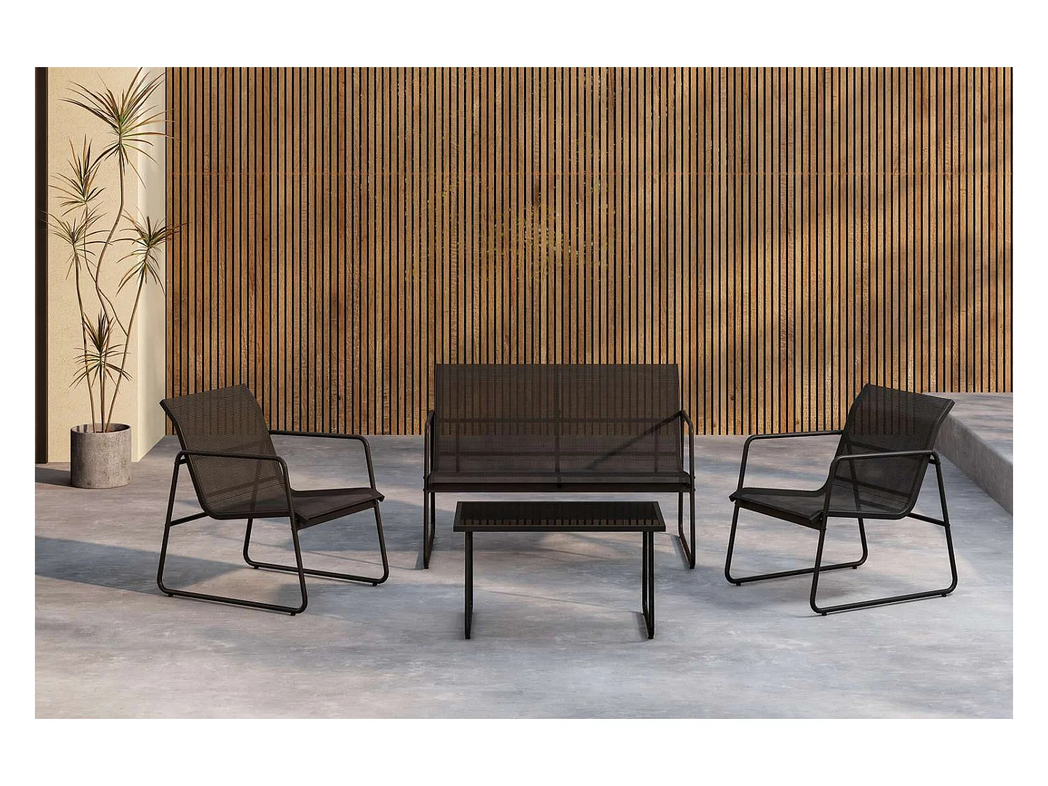 Salon de Jardin 4 Places "Scopello" 110cm Noir