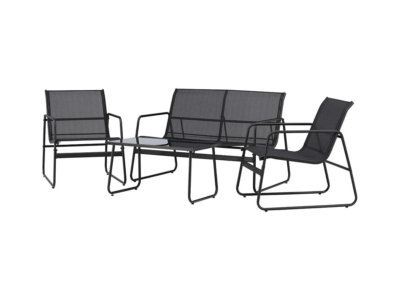 Scopello lounge set 1 bank, 2 stoelen, 1 salontafel zwart.