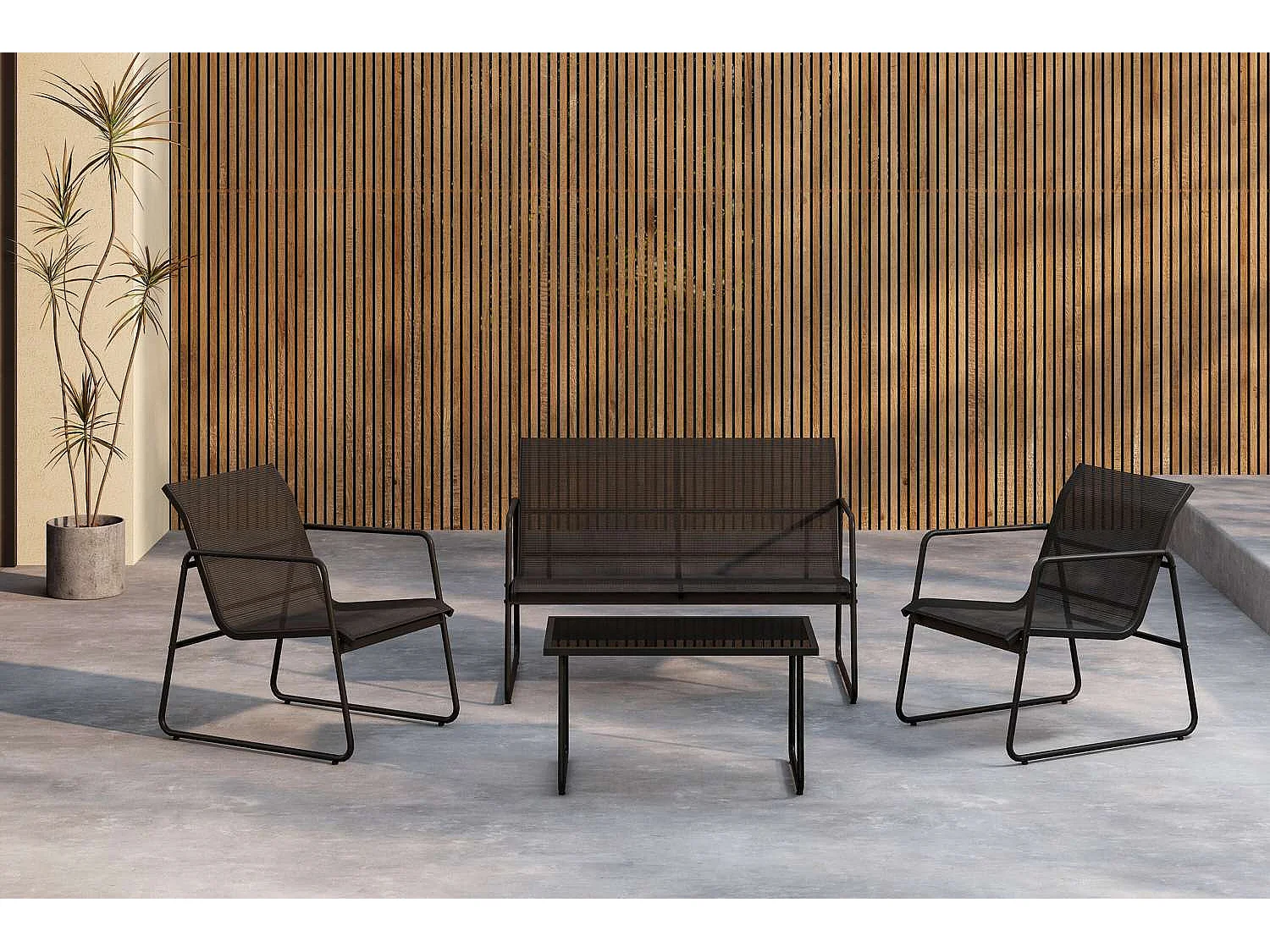 Salon de Jardin 4 Places "Scopello" 110cm Noir