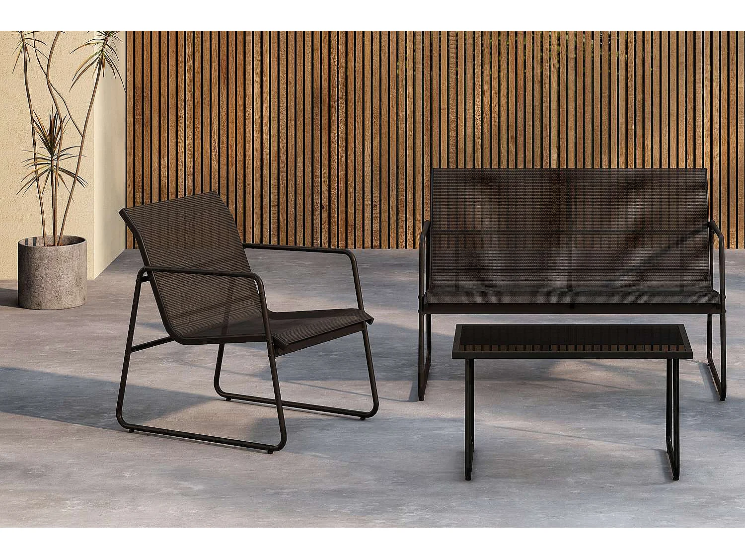 Salon de Jardin 4 Places "Scopello" 110cm Noir