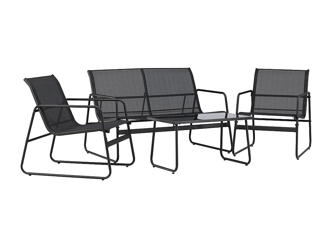 Set da salotto Scopello composto da 1 divano, 2 poltrone, 1 tavolino nero.