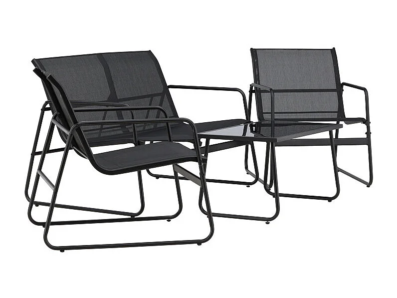 Set da salotto Scopello composto da 1 divano, 2 poltrone, 1 tavolino nero.