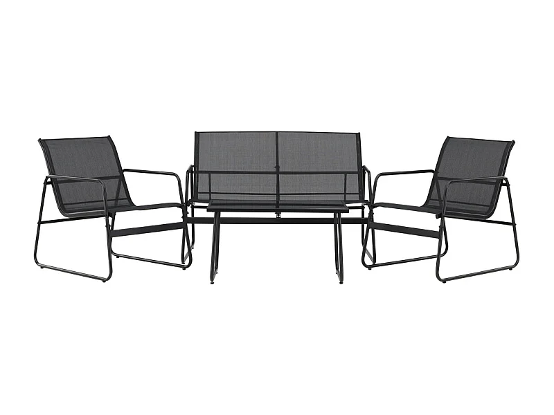 Set da salotto Scopello composto da 1 divano, 2 poltrone, 1 tavolino nero.