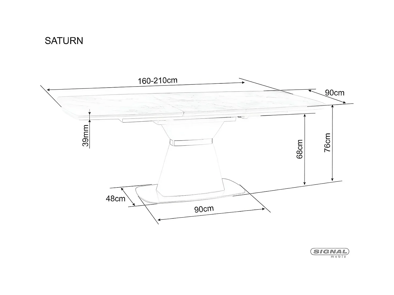 Table à manger Saturn (90x160-210)/Extensible/Céramique et MDF/Blanc