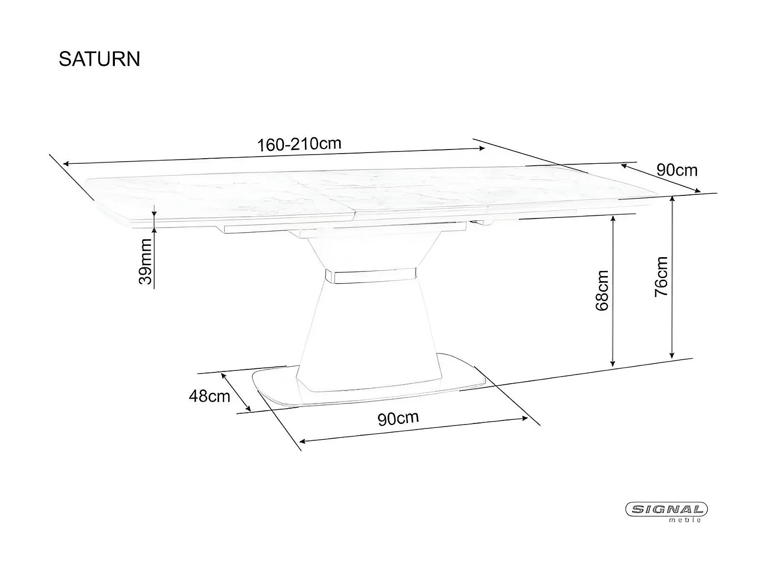 Esstisch Saturn (90x160-210)/Erweiterbar/Keramik&MDF/Weiss