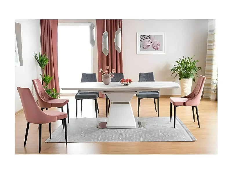 Tavolo da pranzo Saturn (90x160-210)/Allungabile/Ceramica e MDF/Bianco