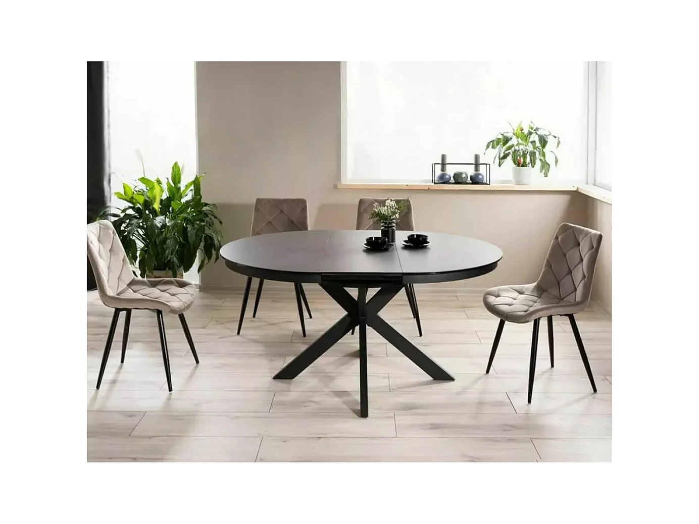 Tavolo da pranzo Porto (120-160x76)/Ceramica e vetro/Allungabile/Nero