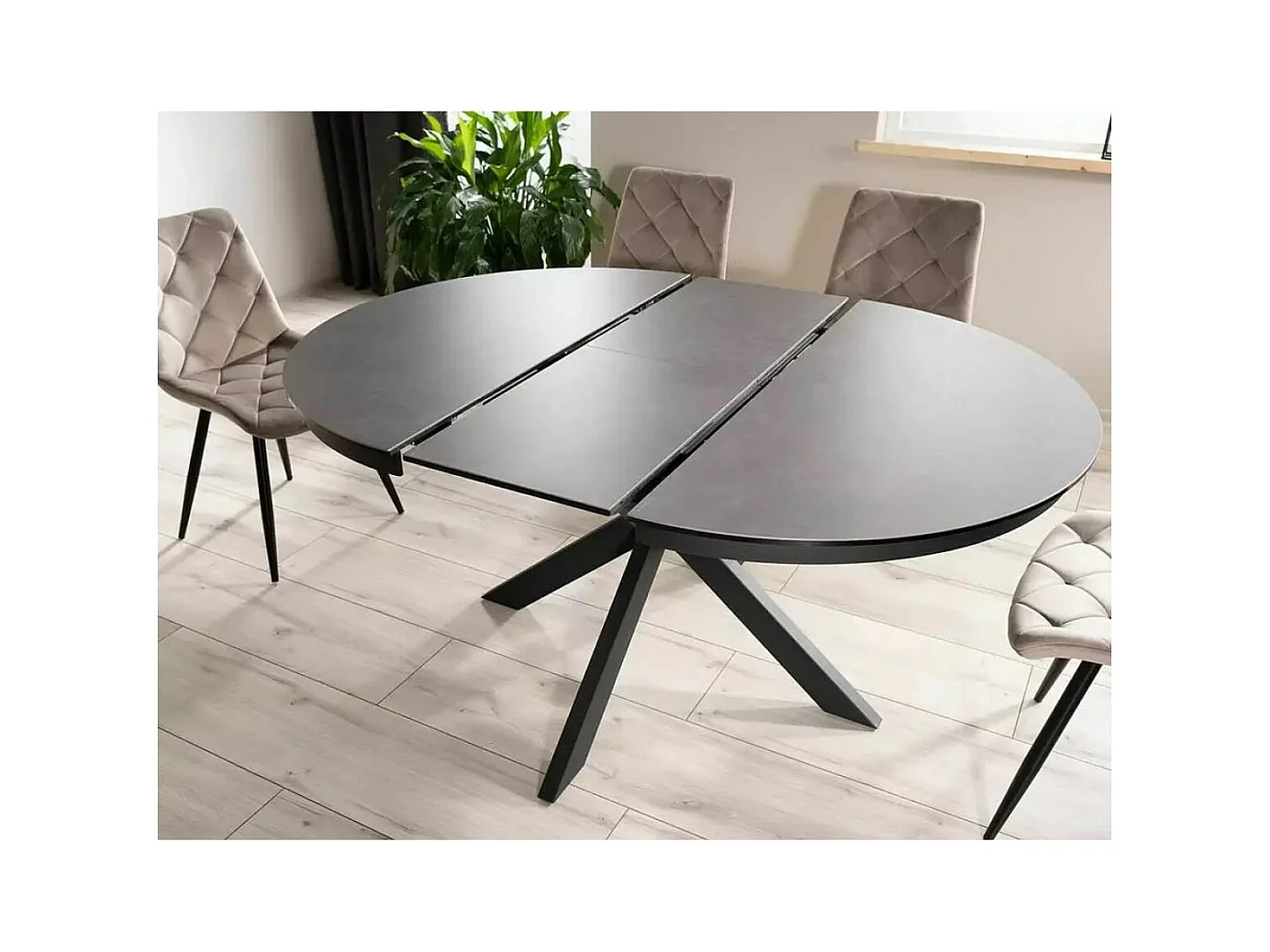 Tavolo da pranzo Porto (120-160x76)/Ceramica e vetro/Allungabile/Nero