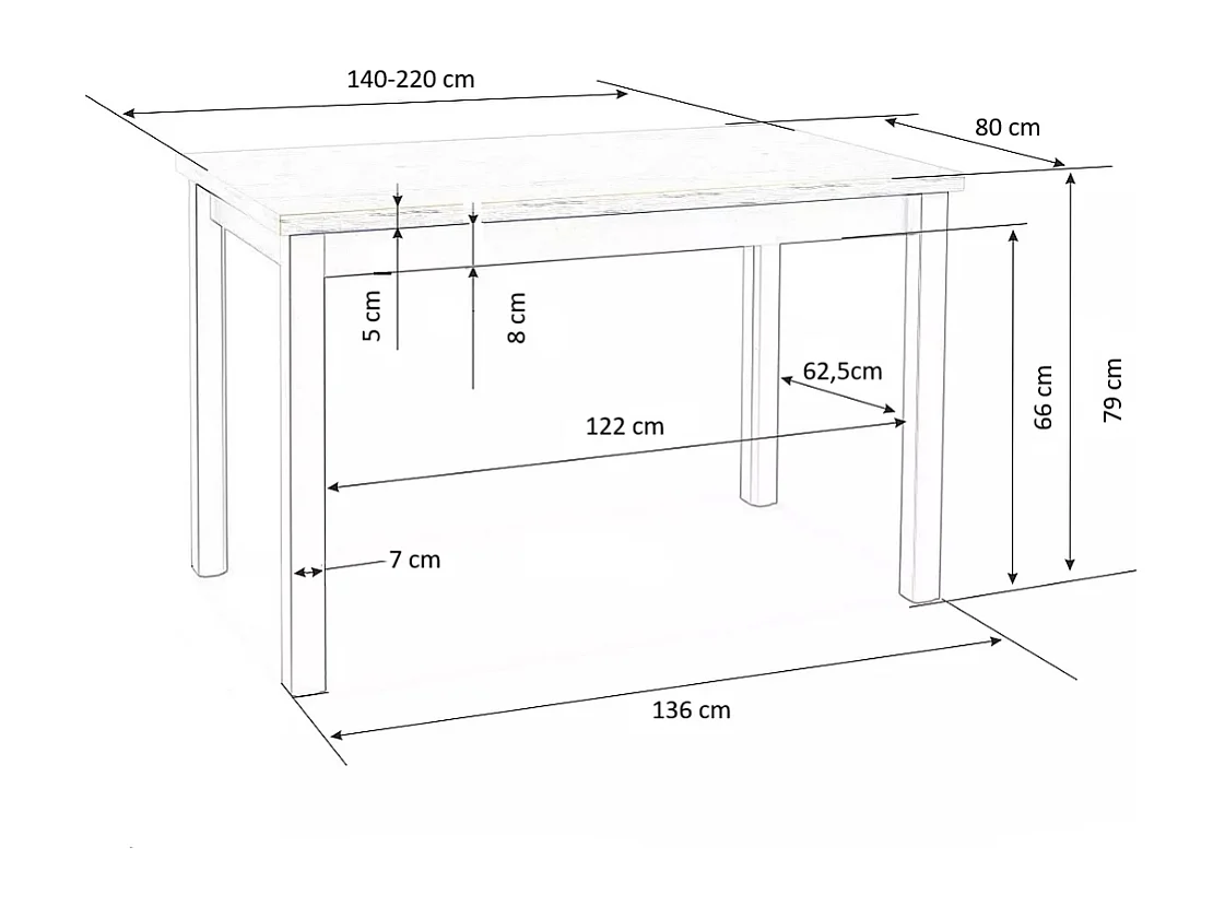 Table à manger Tiago (80x140-220)/Extensible/MDF/Blanc