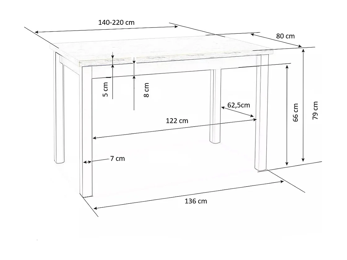 Esstisch Tiago (80x140-220)/Erweiterbar/MDF/Weiss