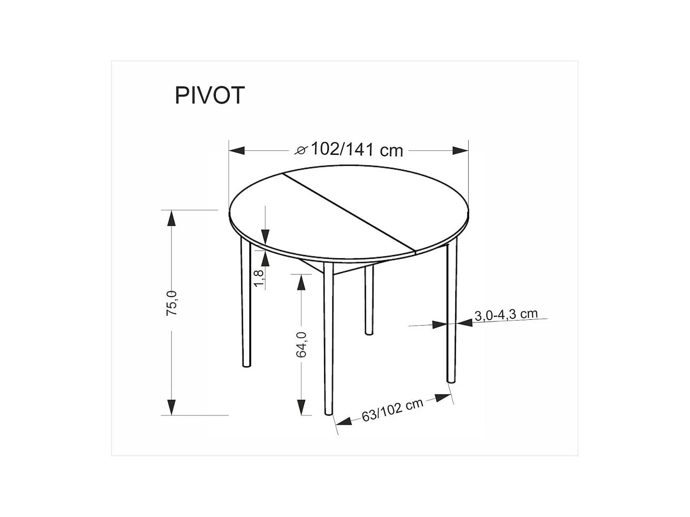 Table à manger Pivot (102x102-142)/Extensible/Marron&Blanc