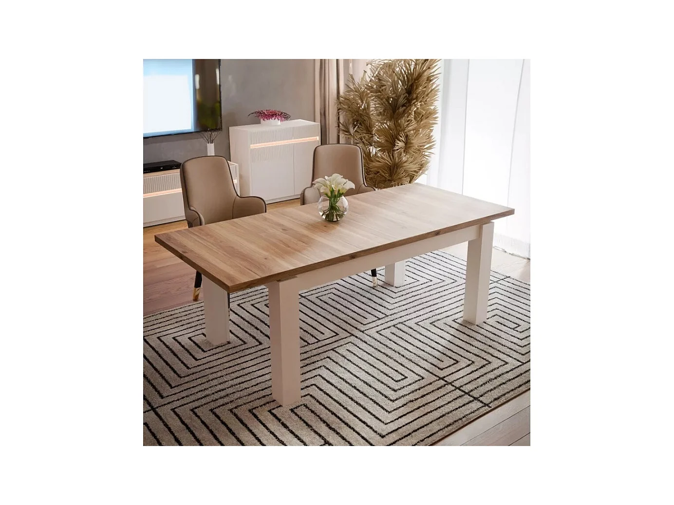 Esstisch Scver (90x160-206)/Erweiterbar/Holzplatte/Beige&Braun