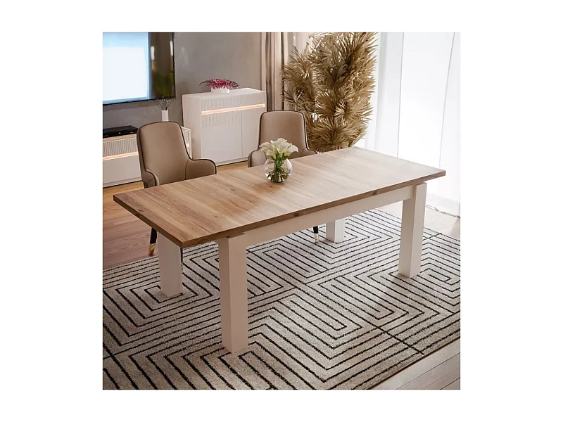 Esstisch Scver (90x160-206)/Erweiterbar/Holzplatte/Beige&Braun