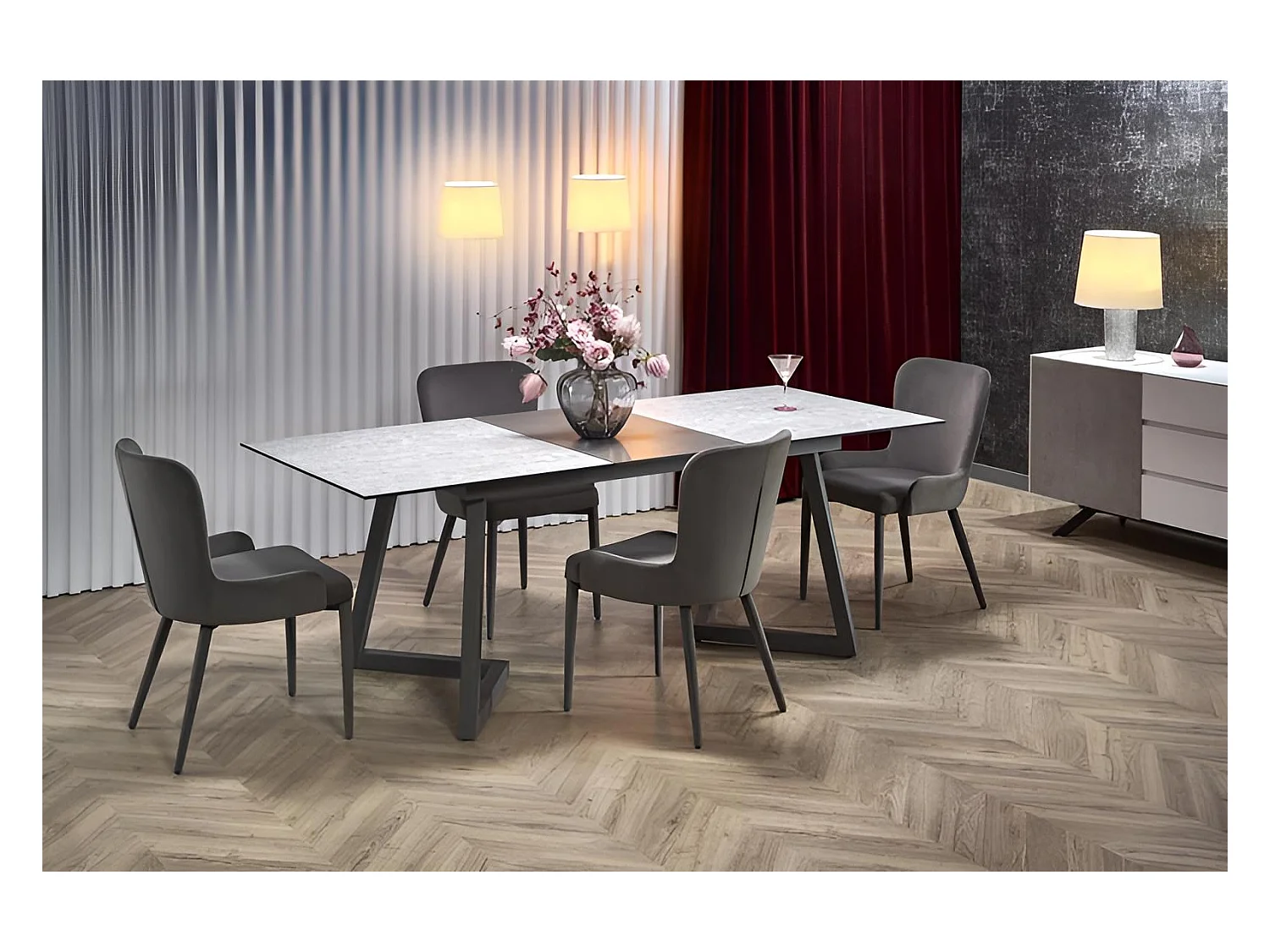 Esstisch Tiziano (90x160-210)/Erweiterbar/Grau&Schwarz