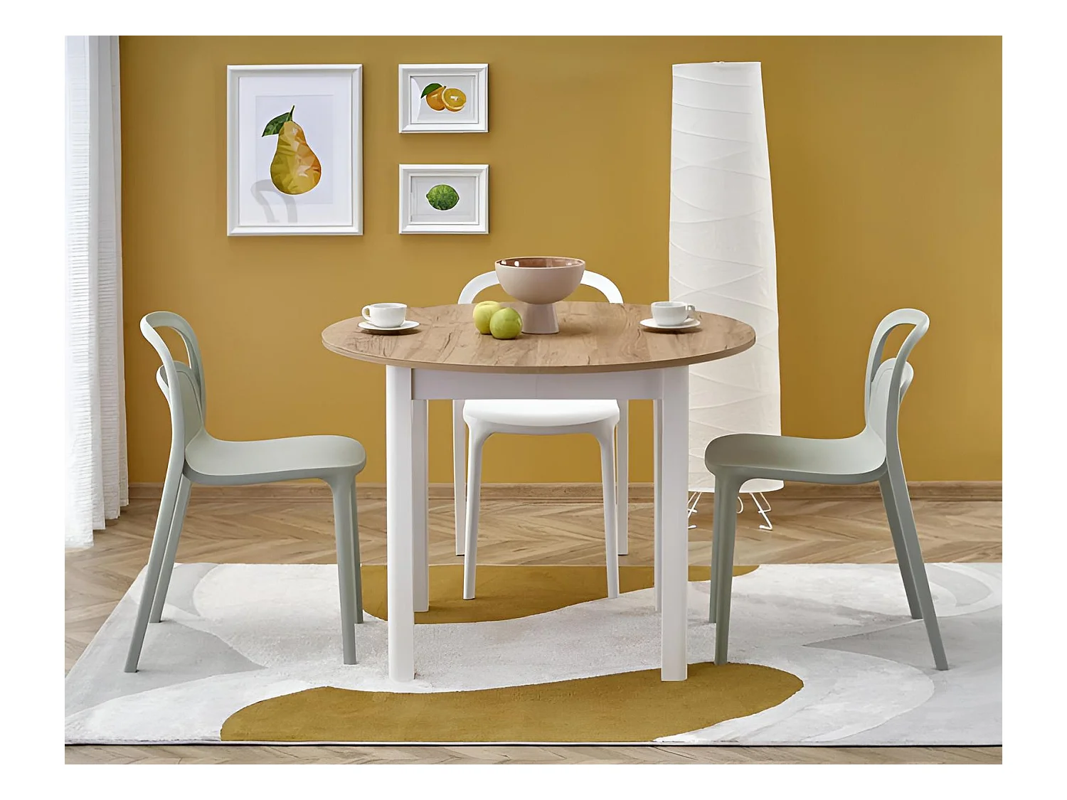 Esstisch Ringo O (102x102-142)/Erweiterbar/Braun&Weiss