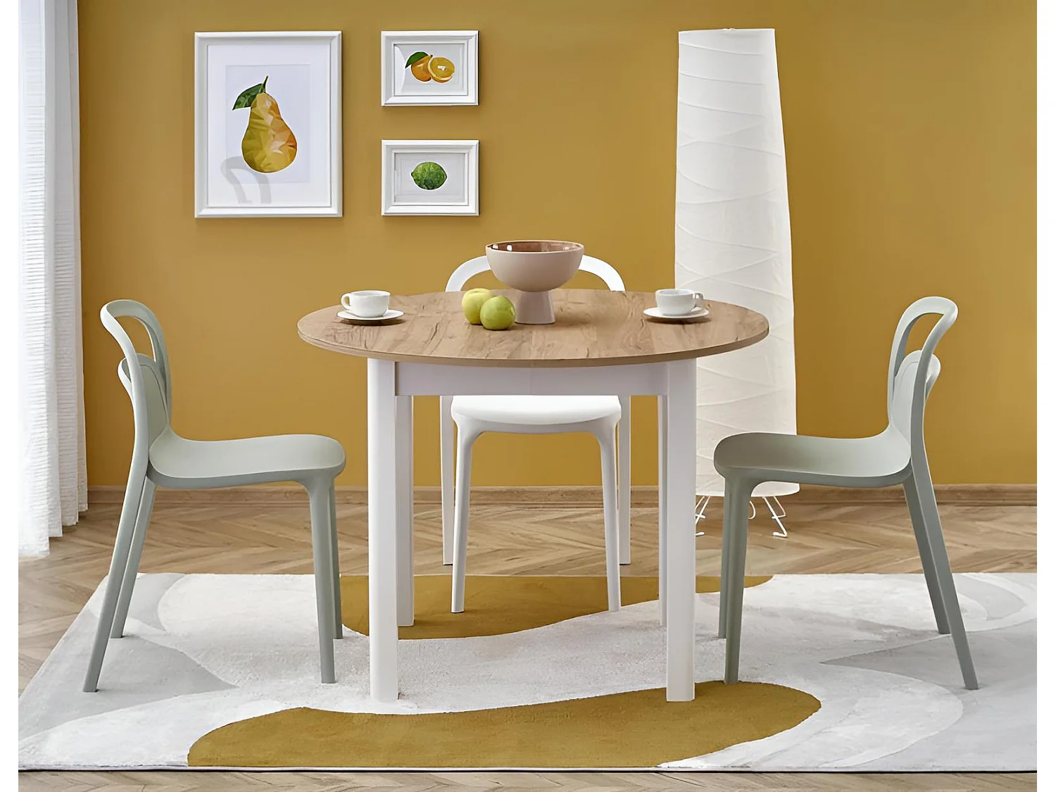 Esstisch Ringo O (102x102-142)/Erweiterbar/Braun&Weiss