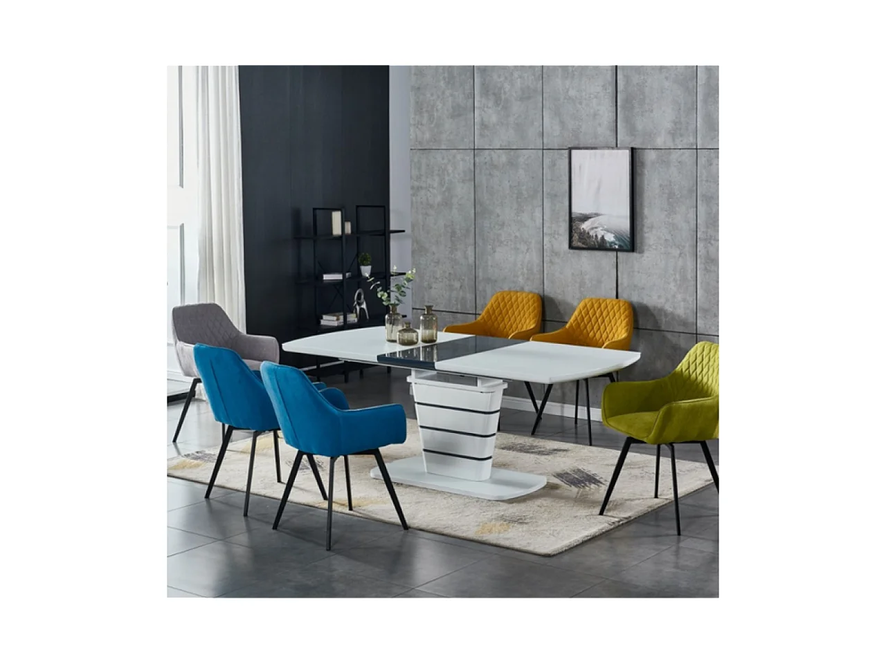 Table à manger Ronix L (80x160-200)/Extensible/MDF/Blanc et Anthracite