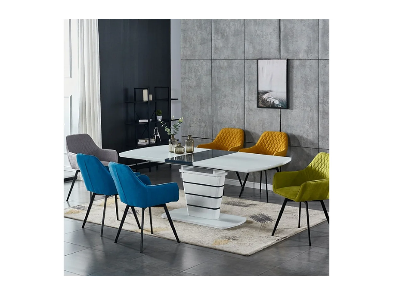 Table à manger Ronix L (80x160-200)/Extensible/MDF/Blanc et Anthracite