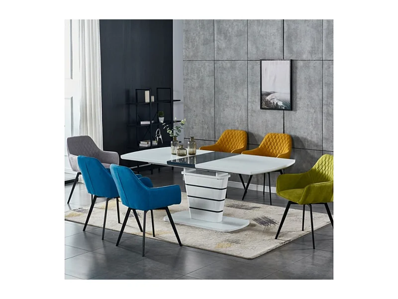 Table à manger Ronix L (80x160-200)/Extensible/MDF/Blanc et Anthracite