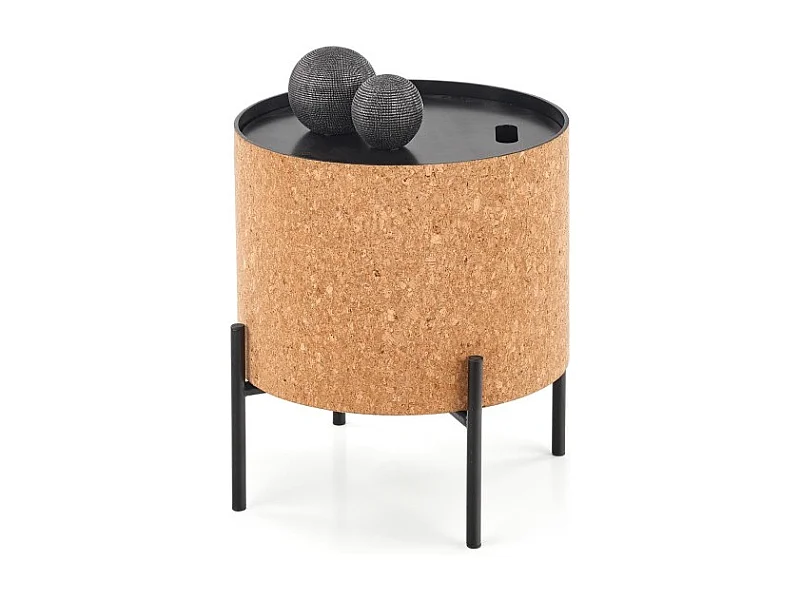 Table d'appoint Sasha/Boîte de liège/Métal/MDF/Marron&Noir