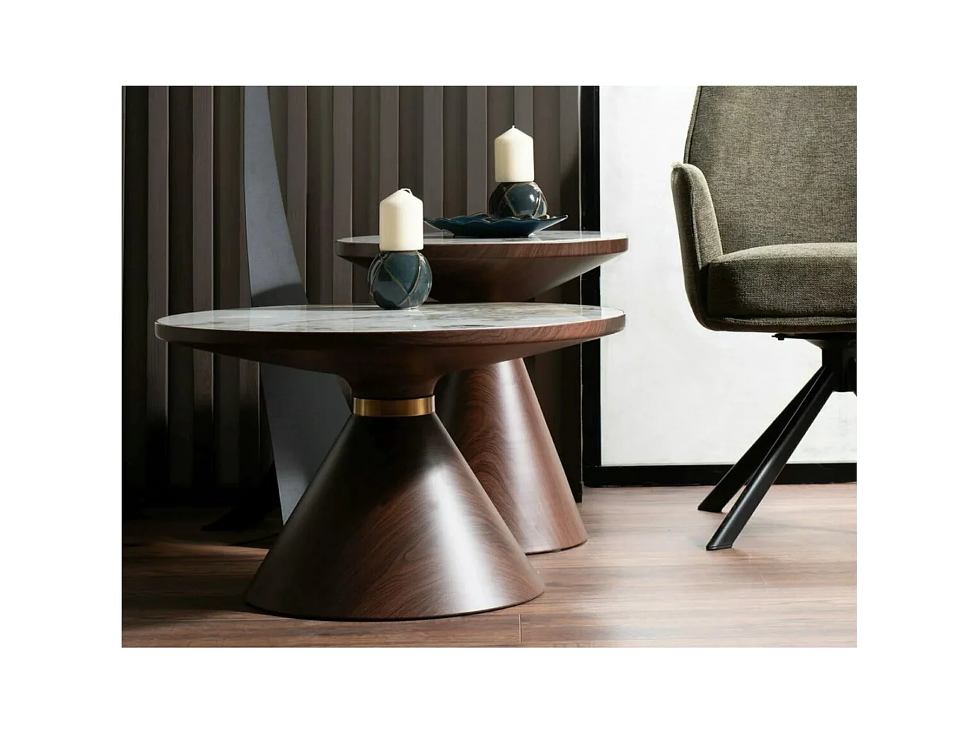 Tavolino Napa L/Metallo prezioso/Ceramica/Marrone&Bianco