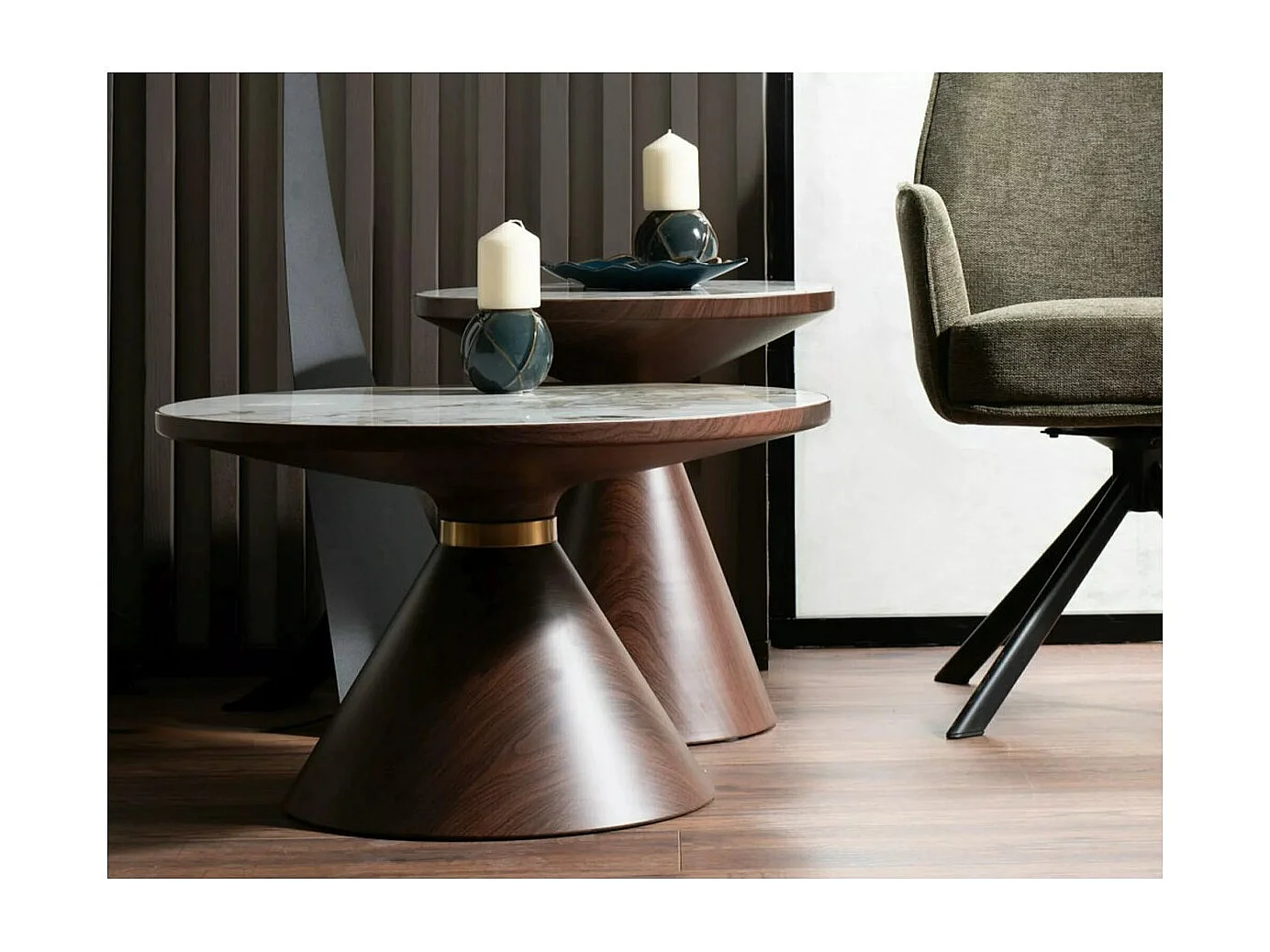 Table D'appoint Napa L/Métal précieux/Céramique/Marron&Blanc